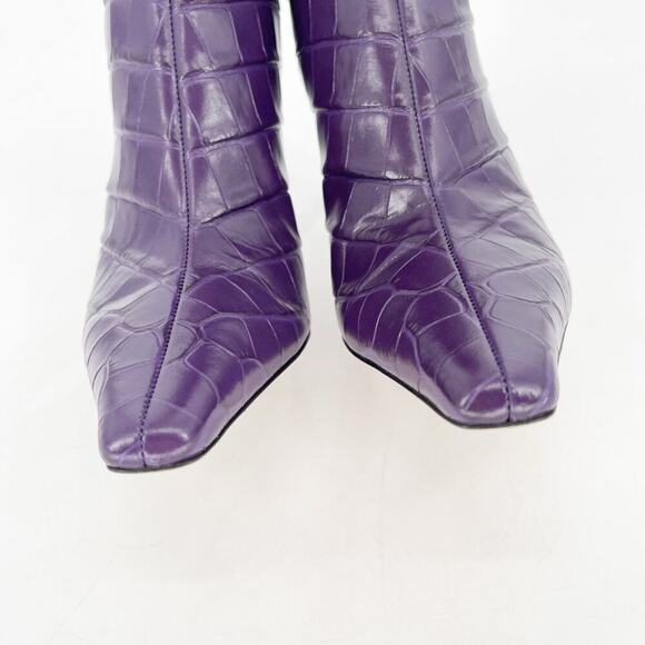 Jimmy Choo Purple Agathe Croc Embossed 100mm Mid-Calf Pointed Toe Boot IT 38 - Picture 7 of 13